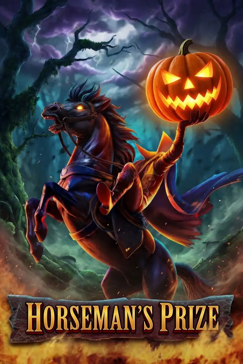 Horseman's Prize slot game with headless horseman and pumpkin