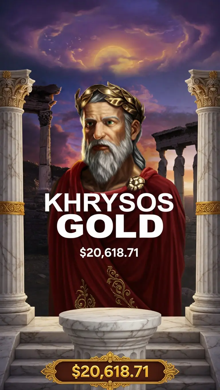 Khrysos Gold slot game with Greek god and jackpot amount